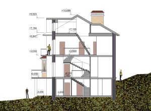 проект дома на склоне, разрез