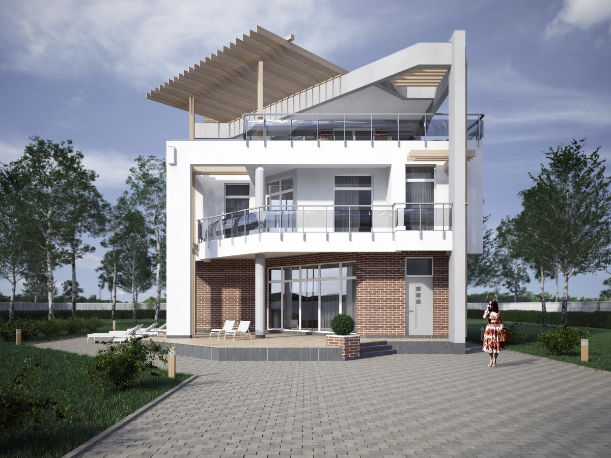 Parma-240 - Project of a modern house in a Mediterranean style with a flat roof, terraces and panoramic windows