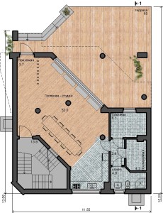 план 1 этажа, проект Парма-240-D - проект дома с плоской эксплуатируемой кровлей, панорамными окнами и террасами