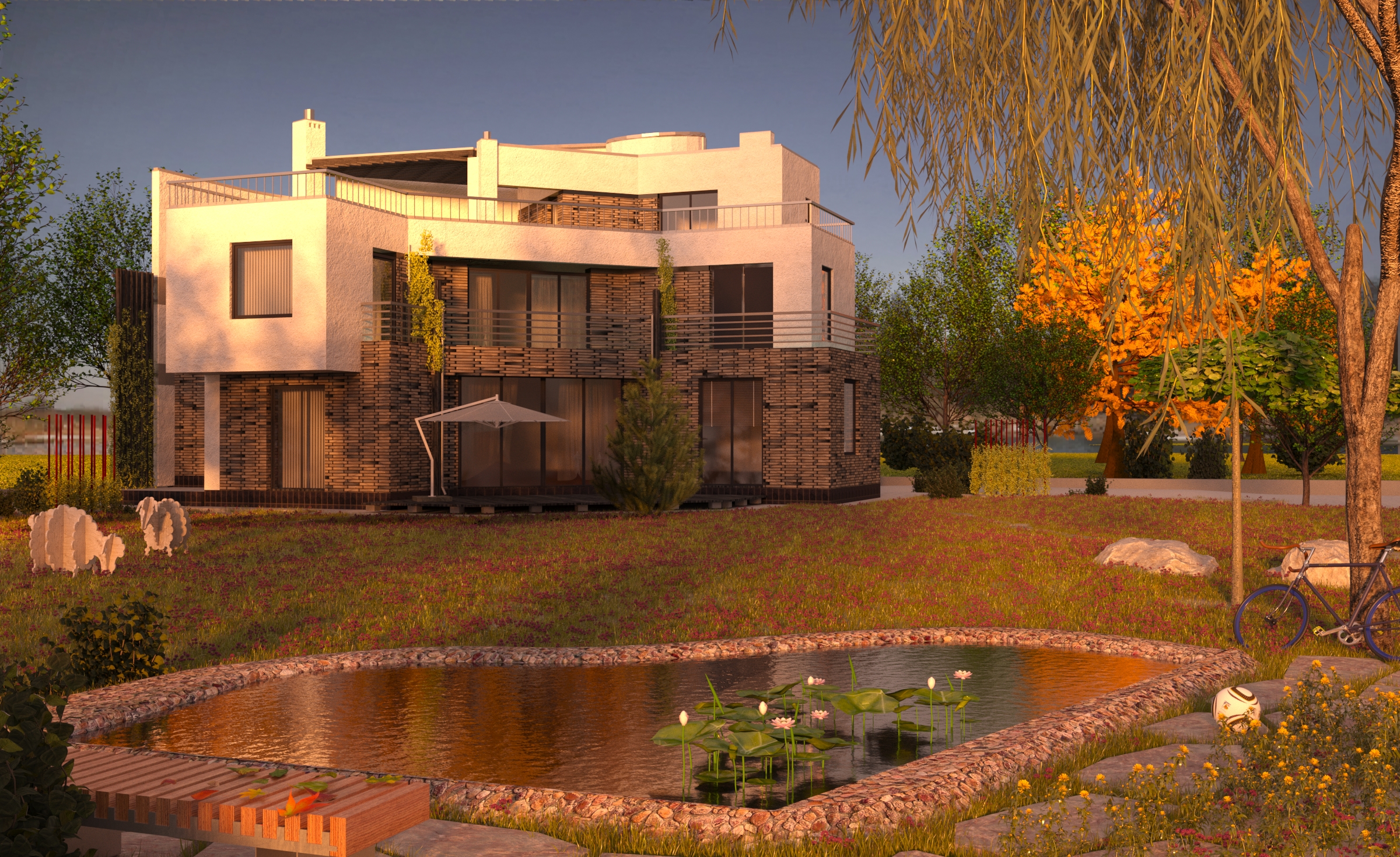 проект Ебро, оздоблення фасадів - Проект будинку з плоскою покрівлею, панорамними вікнами і терасами