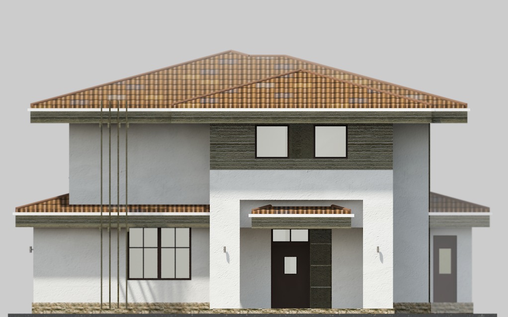 Проект дома с панорамными окнами и террасами Гаронна, фасад 1