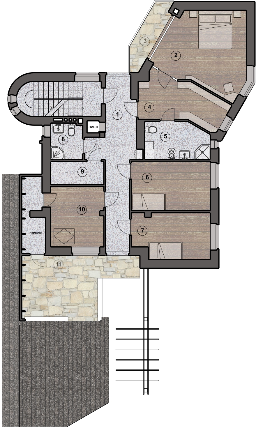 план 2 этажа, проект Ниагара - проект дома с плоской эксплуатируемой кровлей, панорамными окнами и террасами