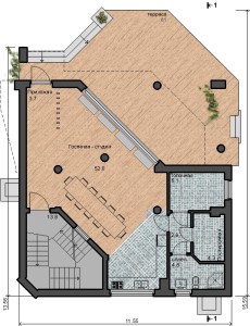 план 1 этажа, проект Парма-240 - проект дома с плоской эксплуатируемой кровлей, панорамными окнами и террасами