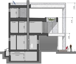 House in section, Parma-240 project - a home project with a flat exploited roof, panoramic windows and terraces